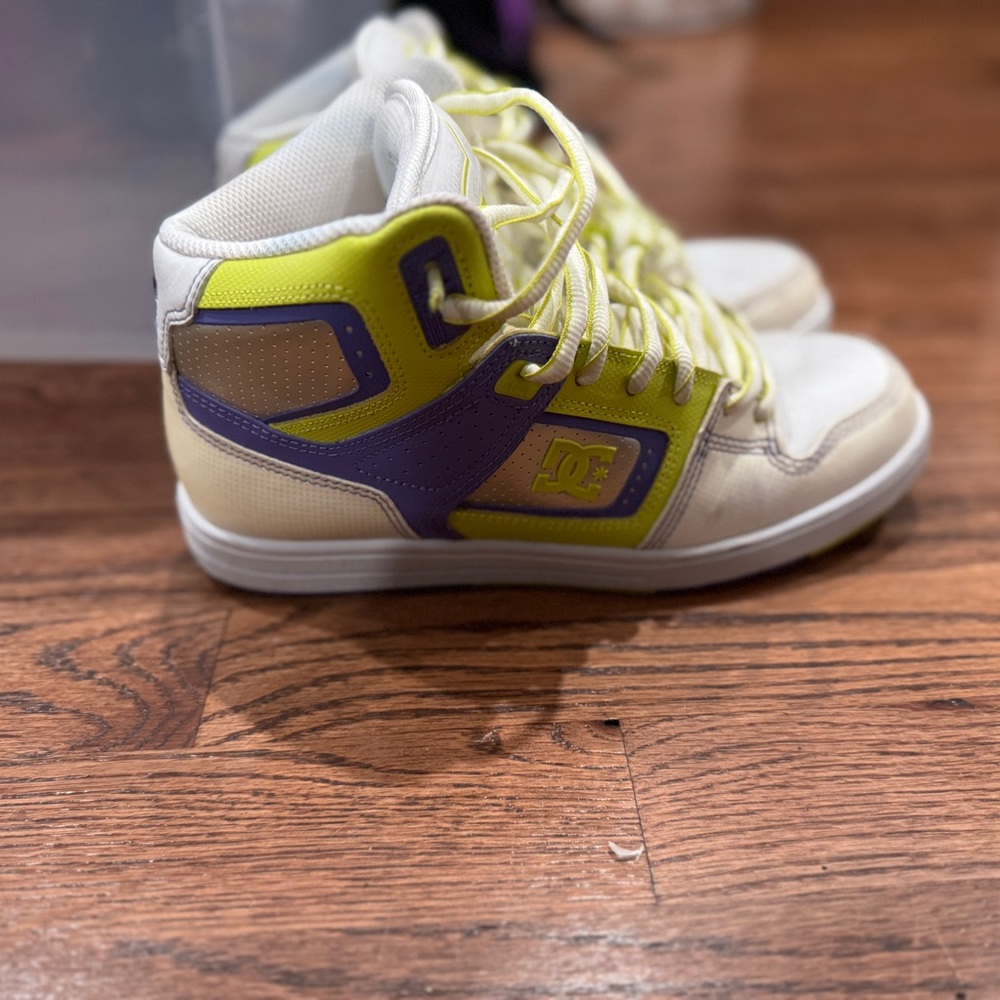DC Kids High-Top Sneakers - Cream and Purple with Yellow Accents